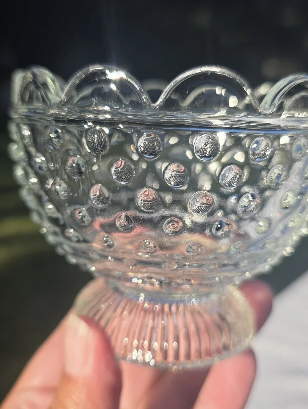 Vintage 1950s Jeannette Glass Dewdrop Clear Hobnail Pedestal Dessert Bowl / Cand